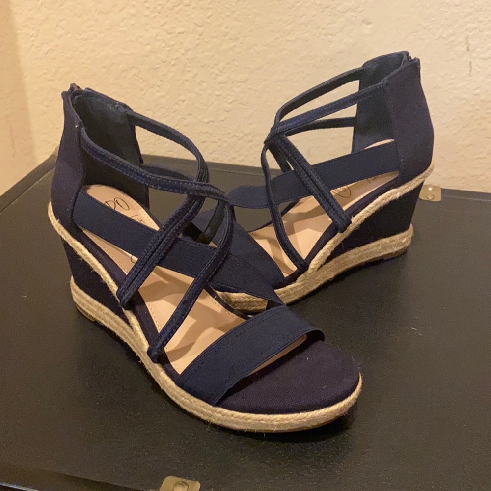 Dark Blue strappy wedge sandal size 6